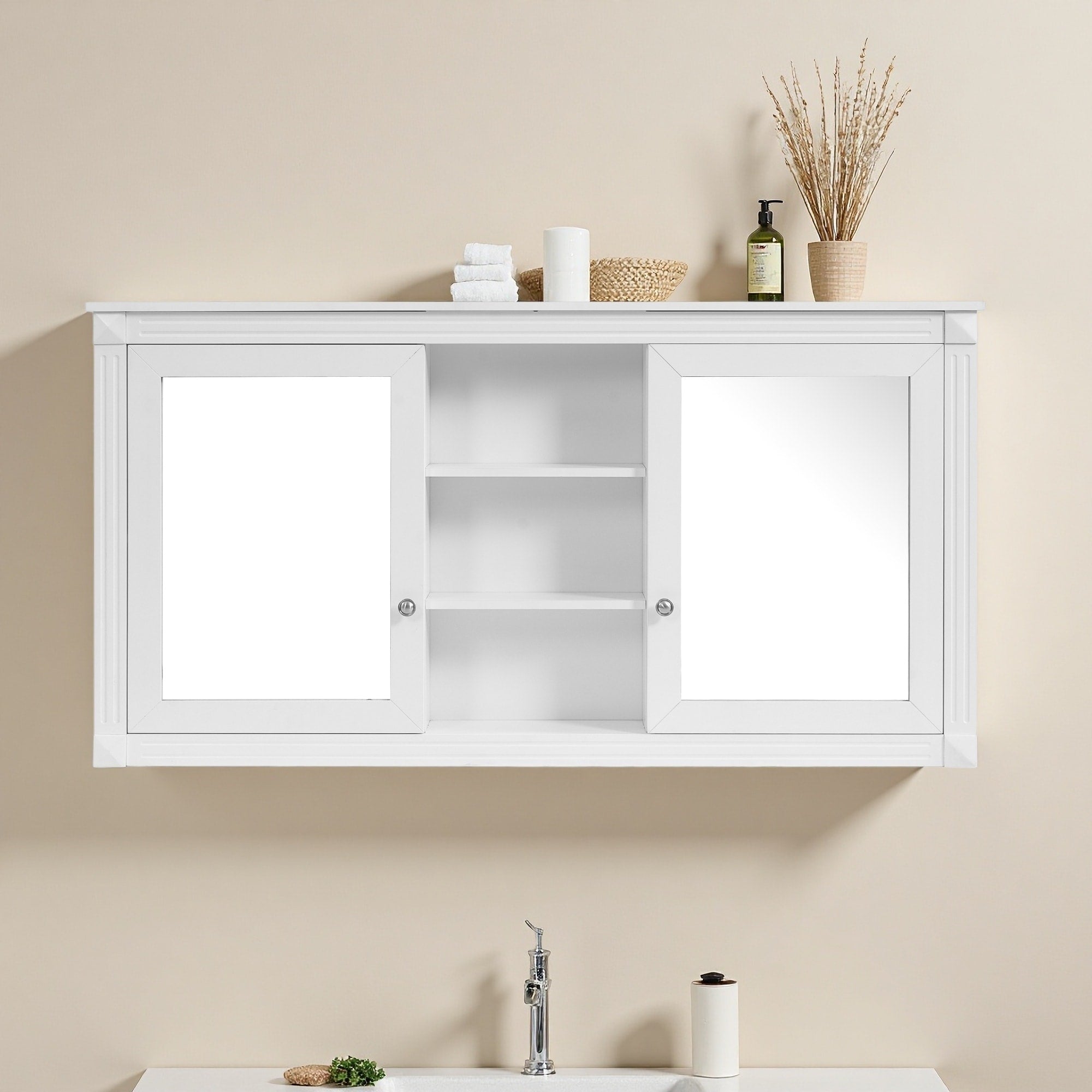 55 Wall Mount 2 In 1 Mirror Cabinet With Adjustable Shelves Soft Closing Hinges High Definition Mirrors For Bathroom