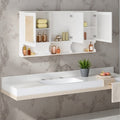 55 Wall Mounted Half Moon Mirror Medicine Cabinet With Storage Concealed Compartment Open Shelf Adjustable Interior Shelf