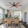 56 Inch Large Ceiling Fan Without Light 6 Blades Dc Motor Remote 6 Speed Quiet Reversible Black Walnut
