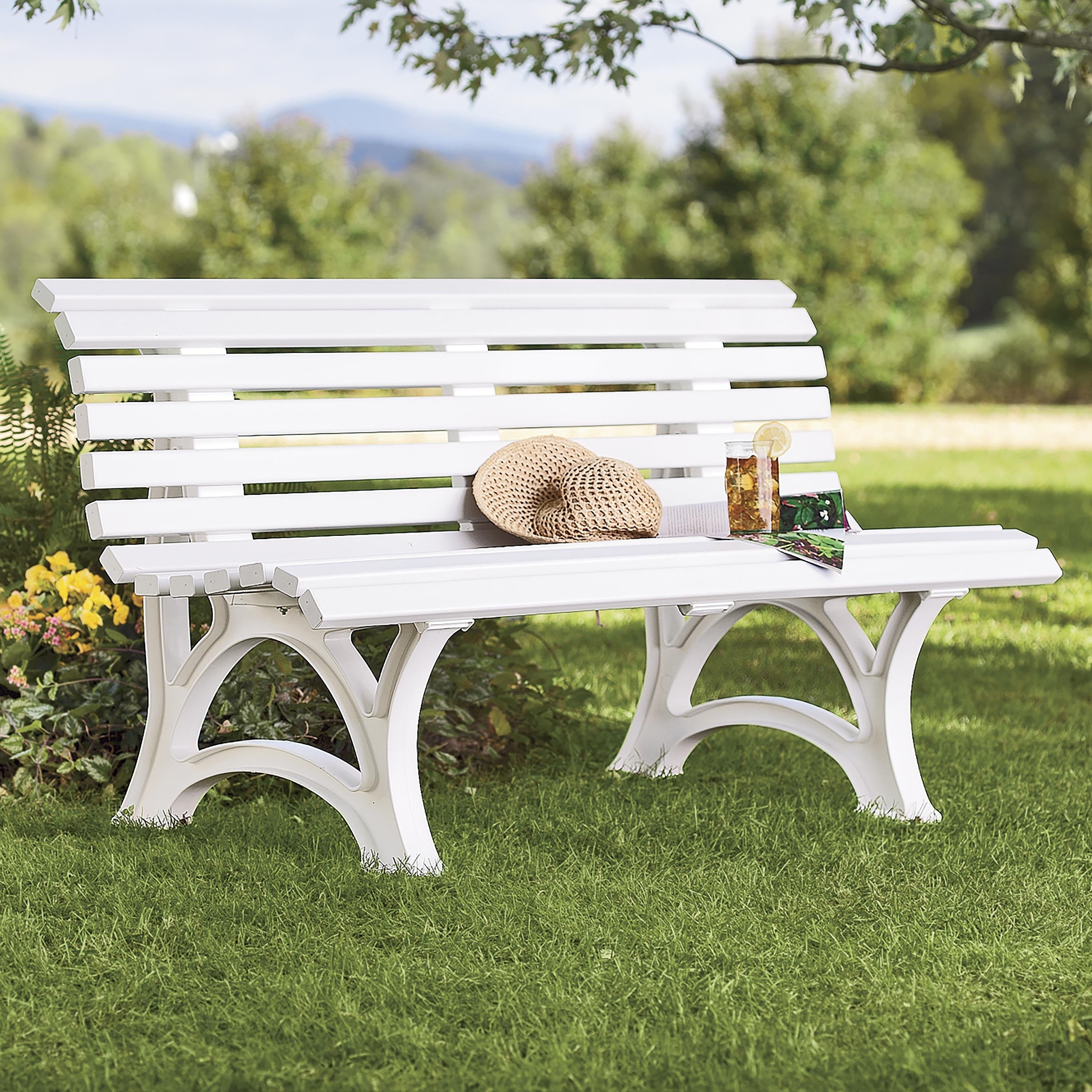 56 In. Ergonomic Weatherproof Pvc Outdoor Garden Bench