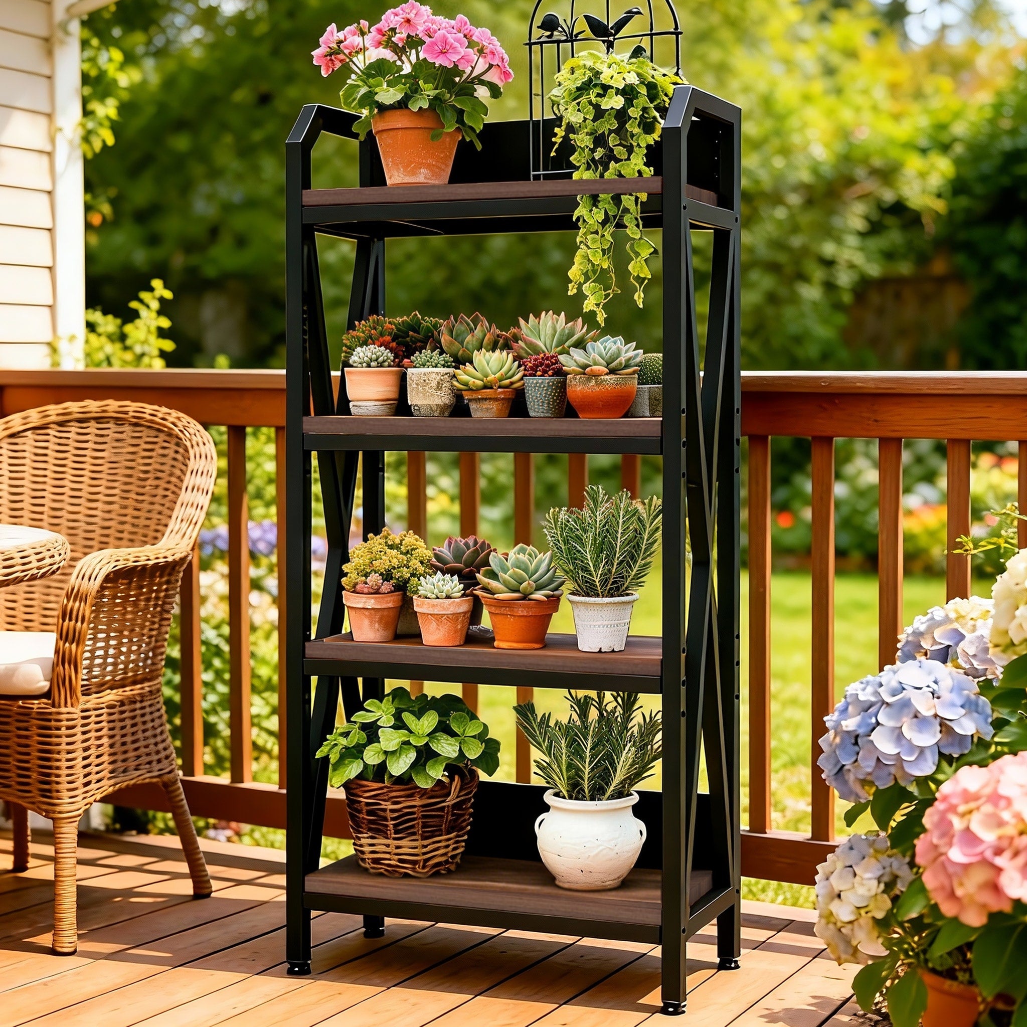 56.3 Inches Bakers Rack 4 Level Storage Shelves Mental And Wooden Kitchen Shelves 33.4