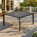 56.3In Outdoor Patio Aluminum Square Wood Like Tabletop Weather Resistant Dining Table With Umbrella Hole