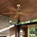 56 Modern Brown Leaf Design 5 Blade Indoor Outdoor Ceiling Fan With Remote No Light