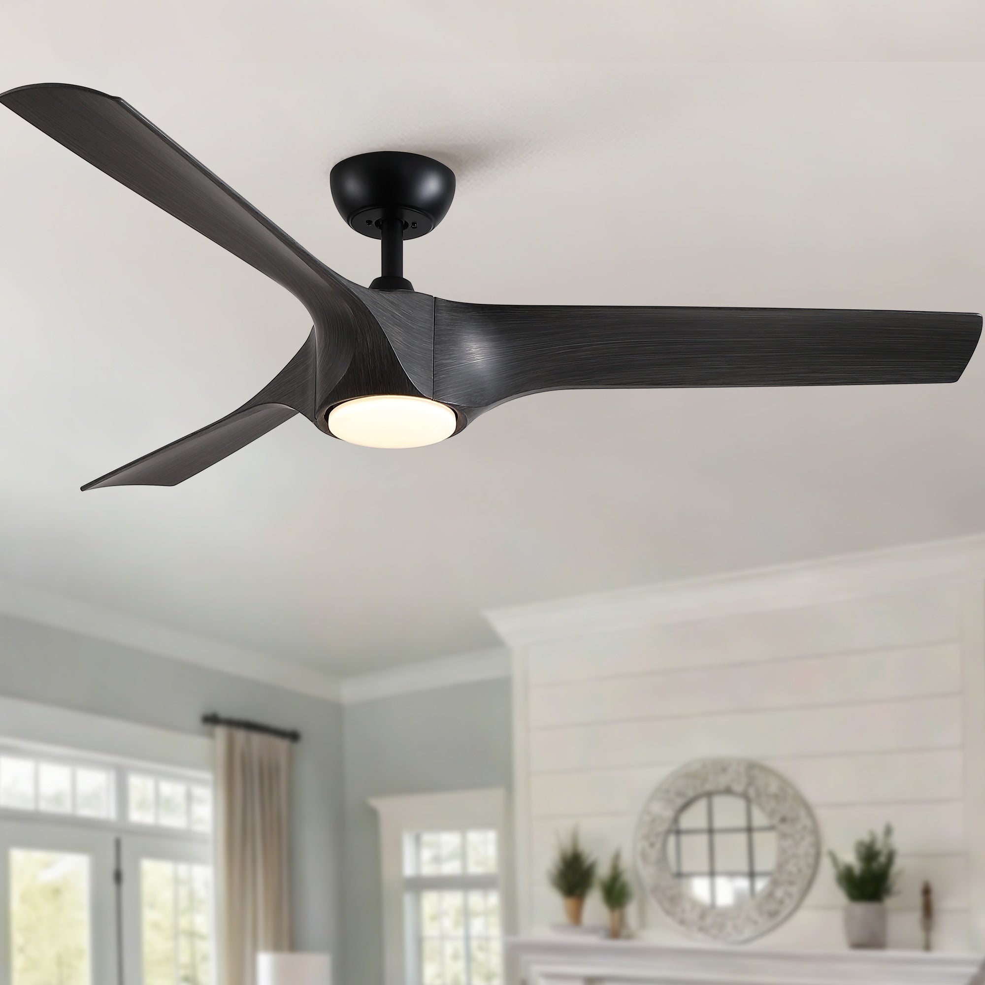 56 Modern Farmhouse Reversible Quiet Motor Ceiling Fan Light With Dark Gray Abs Blades