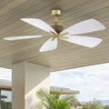 56 Modern White Leaf Design 5 Blade Indoor Outdoor Ceiling Fan With Remote No Light