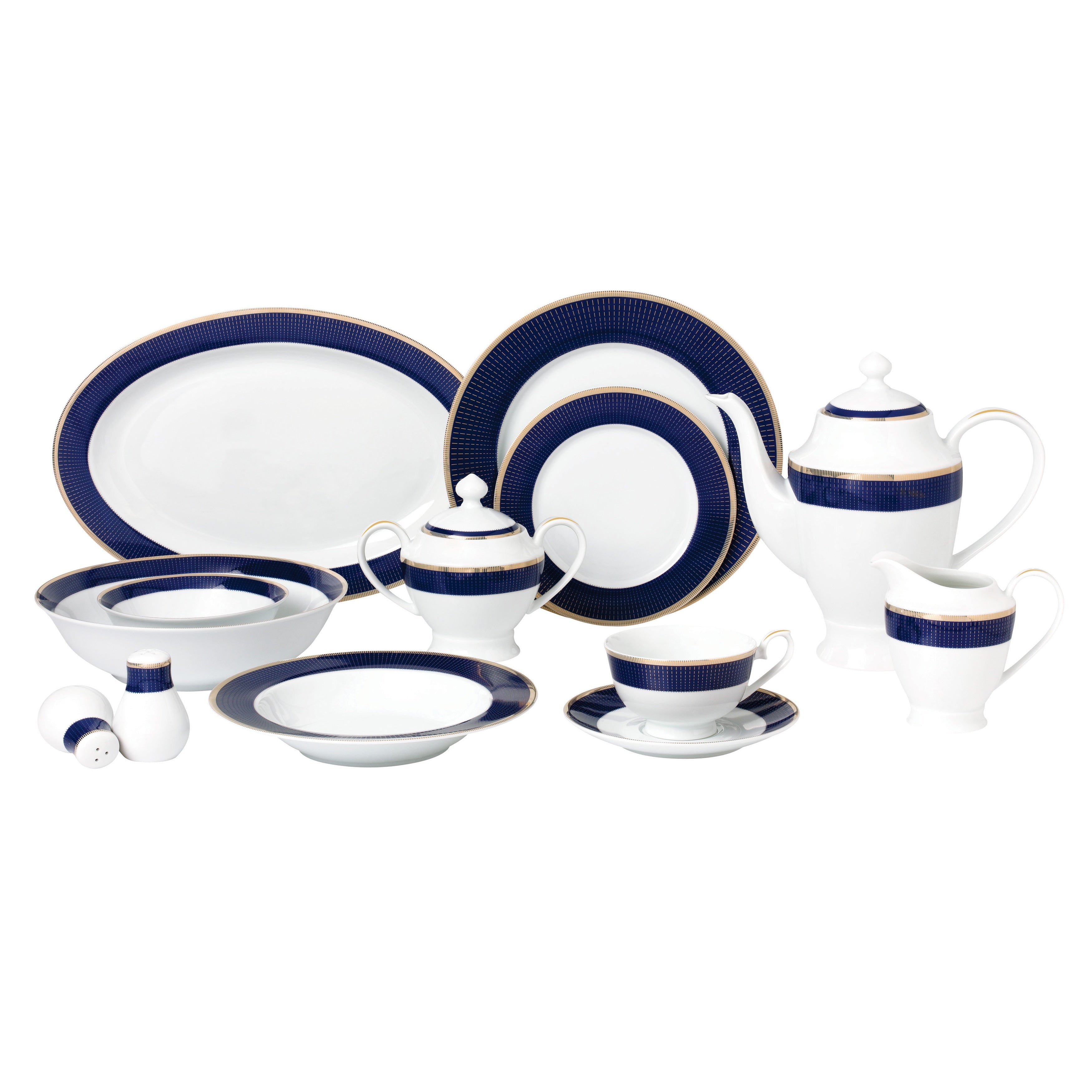 57 Piece Bone China Dinnerware Set Midnight Gold
