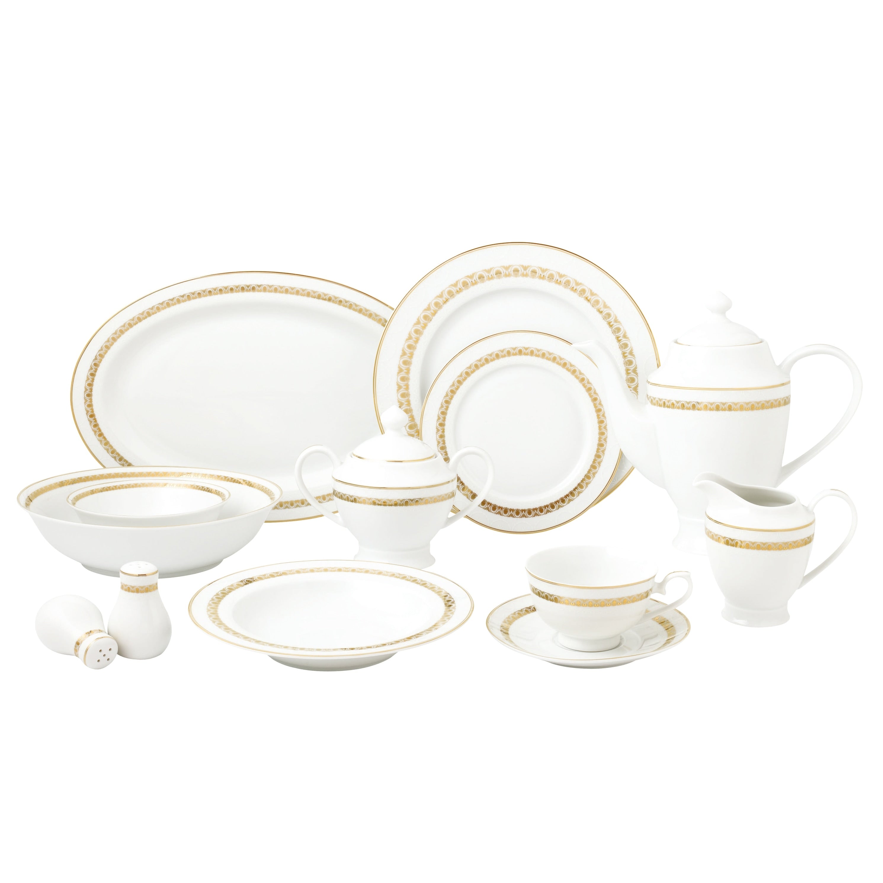 57 Piece Gold Dinnerware Set New Bone China Service For 8 People