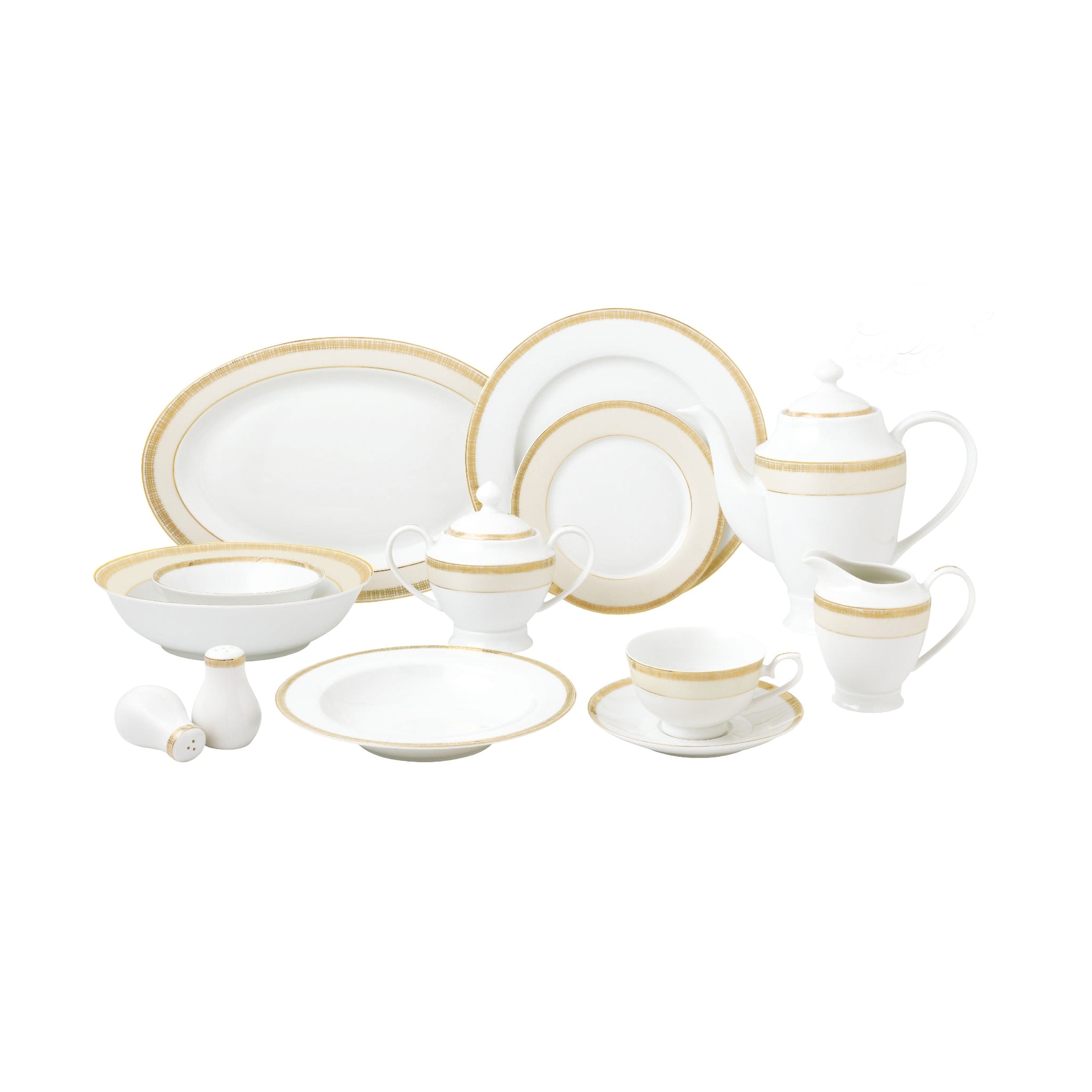 57 Piece Gold Mix And Match Dinnerware Set New Bone China Service For 8 People