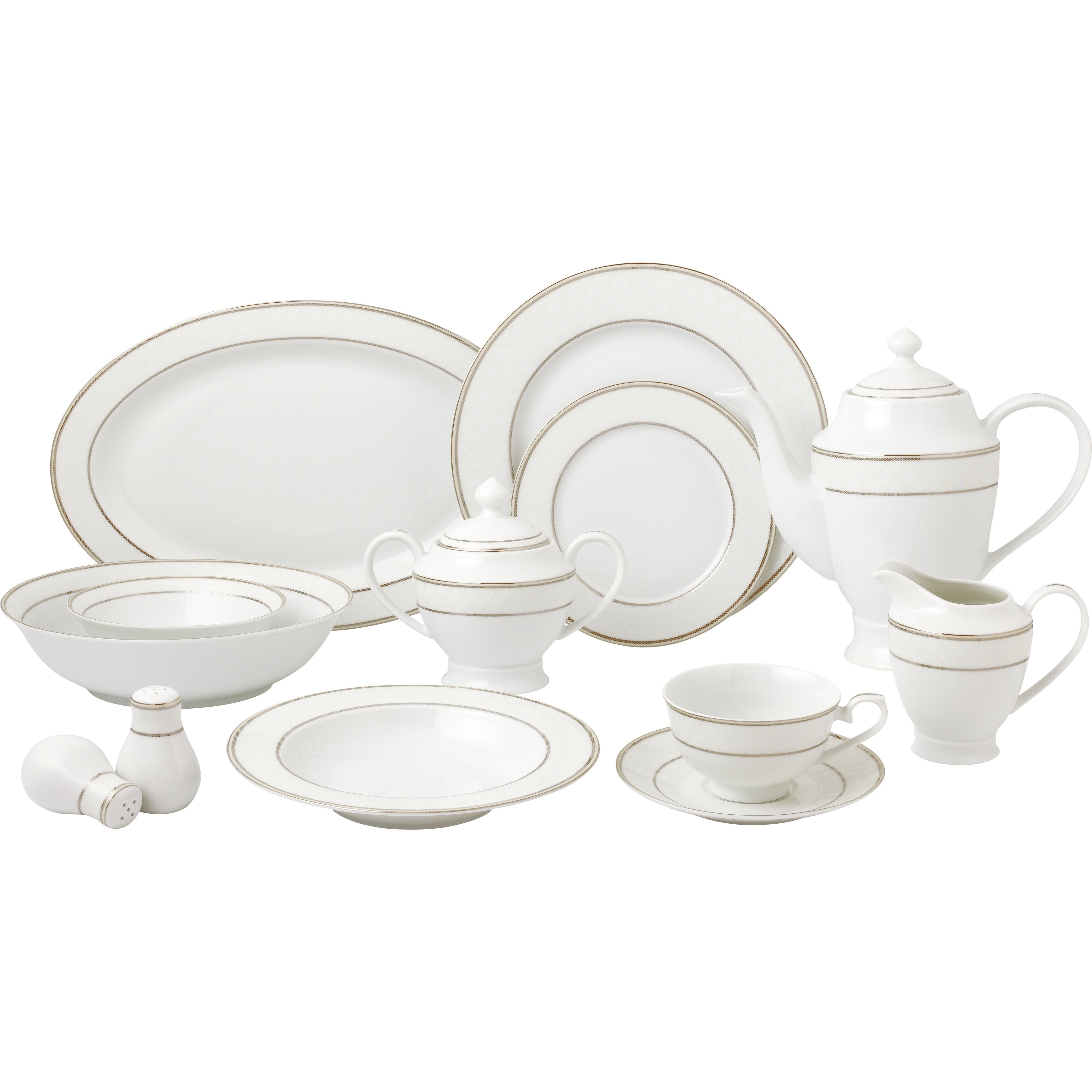 57 Piece Silver Dinnerware Set New Bone China Service For 8 People
