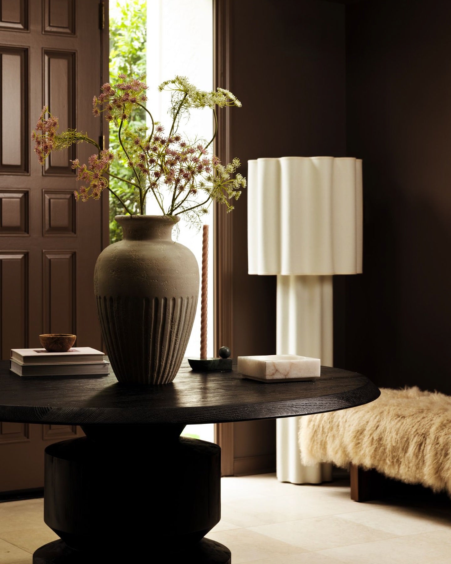 Socca 55in Taupe Sheepskin Upholstered Bench