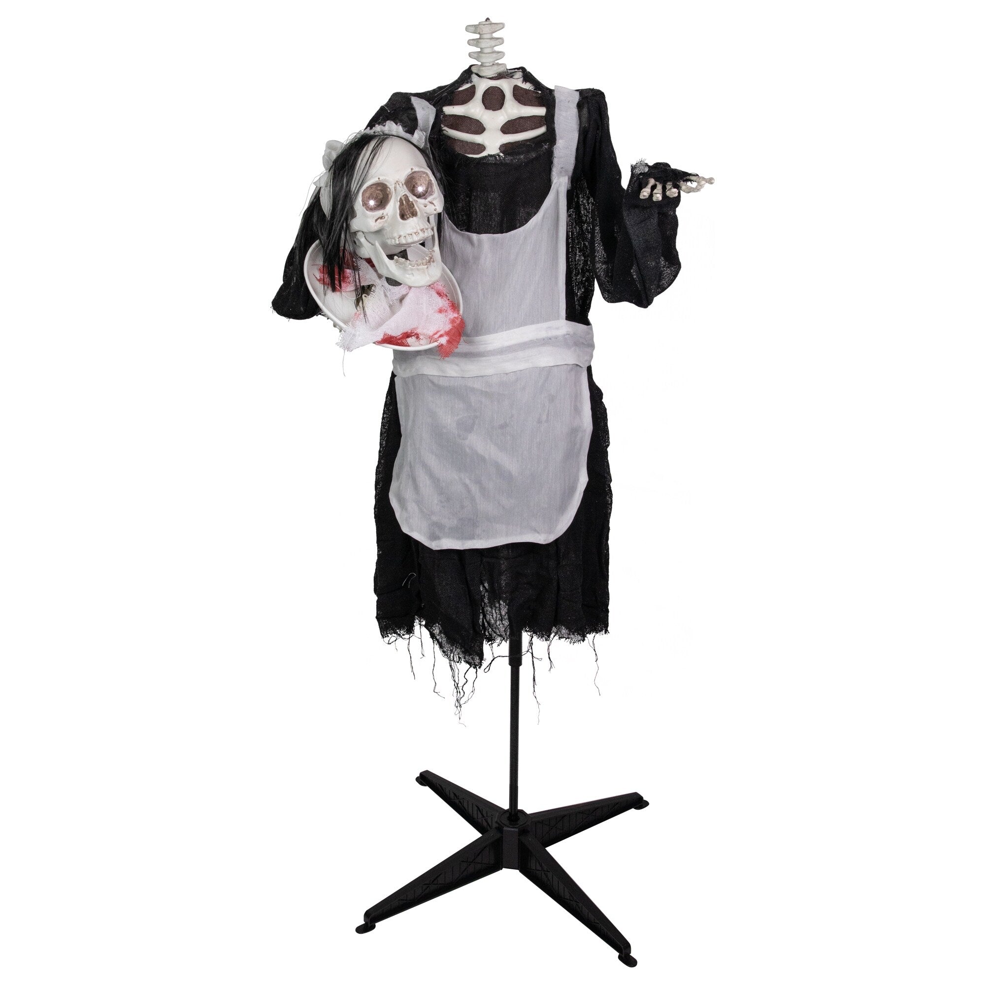 57 Lighted Led Head In Hand Animated Skeleton Maid Halloween Decoration