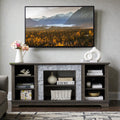 58 Inch Mantel Stone Tv Stand For Tvs Up To 65 Inch Media Console With Faux Stacked Stone Surround And Open Storage