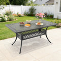 58.27 Inch Black Rectangle Cast Aluminum Patio Table With Umbrella Hole