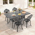 58.27In Rectangle Black Cast Aluminum Outdoor Dining Table With Unbrella Hole 4 Outdoor Dining Chairs Without Cushion