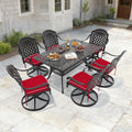 58.27In Rectangle Cast Aluminum Outdoor Dining Table And 6 Swivel Black Frame Outdoor Chairs With Brown Cushions