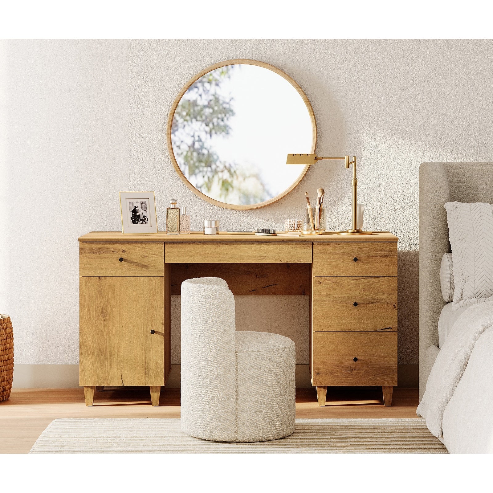 58 Wooden Vanity Desk With Storage Cabinet And Charging Station For Girls Vanity Dressing Table For Bedroom