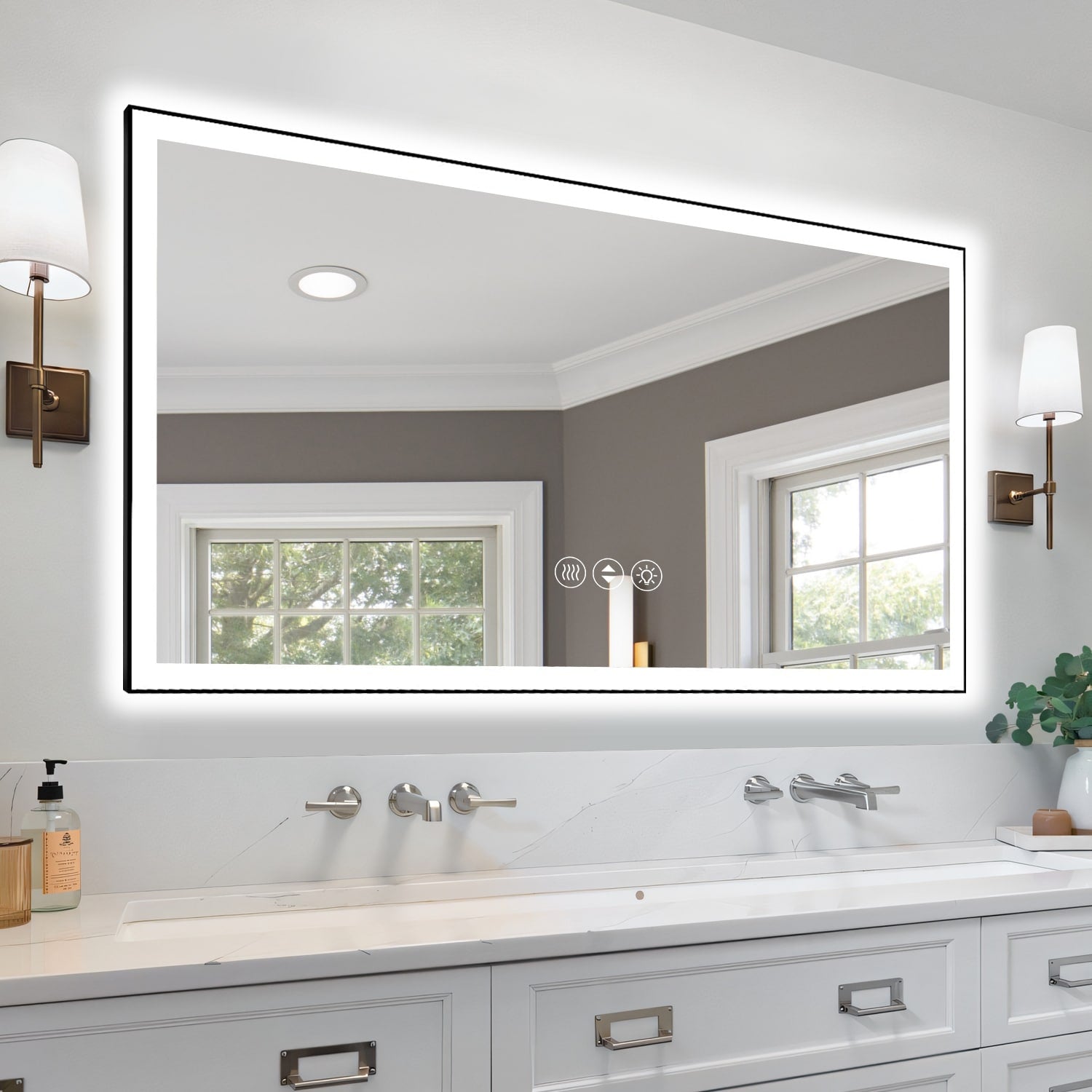 58X28 Inch Frameless Led Bathroom Mirror Smart Mirror White