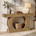 59 Inch Farmhouse Console Table 2 Tier Modern Curved Entryway Sofa Table Behind Couch 59.06 L X 11.81 W X 33.46 H