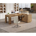 59 Inch Farmhouse L Shaped Executive Desk With Storage Cabinet And Shelves