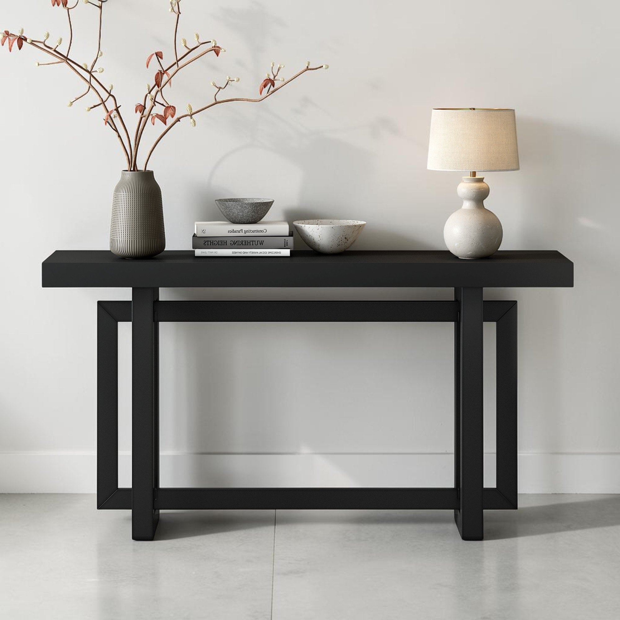 59 Inch Modern Console Table With Pine Veneer Extra Long Entryway Sofa Table With Solid Wood Legs