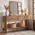 59 Inch Modern Entryway Console With 2 Drawers 2 Tier Fluted Sofa Table With Storage 59.06 L X 11.61 W X 31.50 H