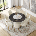 59 Inch Modern Round Marble Dining Table For 8 With Round White Wood Legs Mid Century Modern Kitchen Table