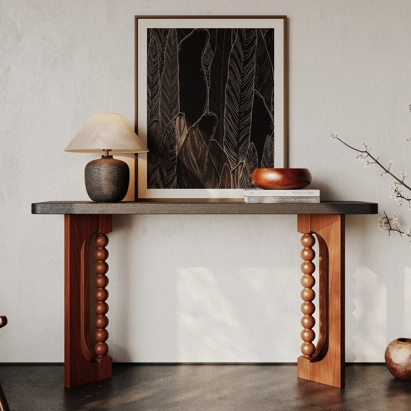 59 Inch Narrow Console Table Wood Sofa Table Behind Couch Table For Hallway Living Room