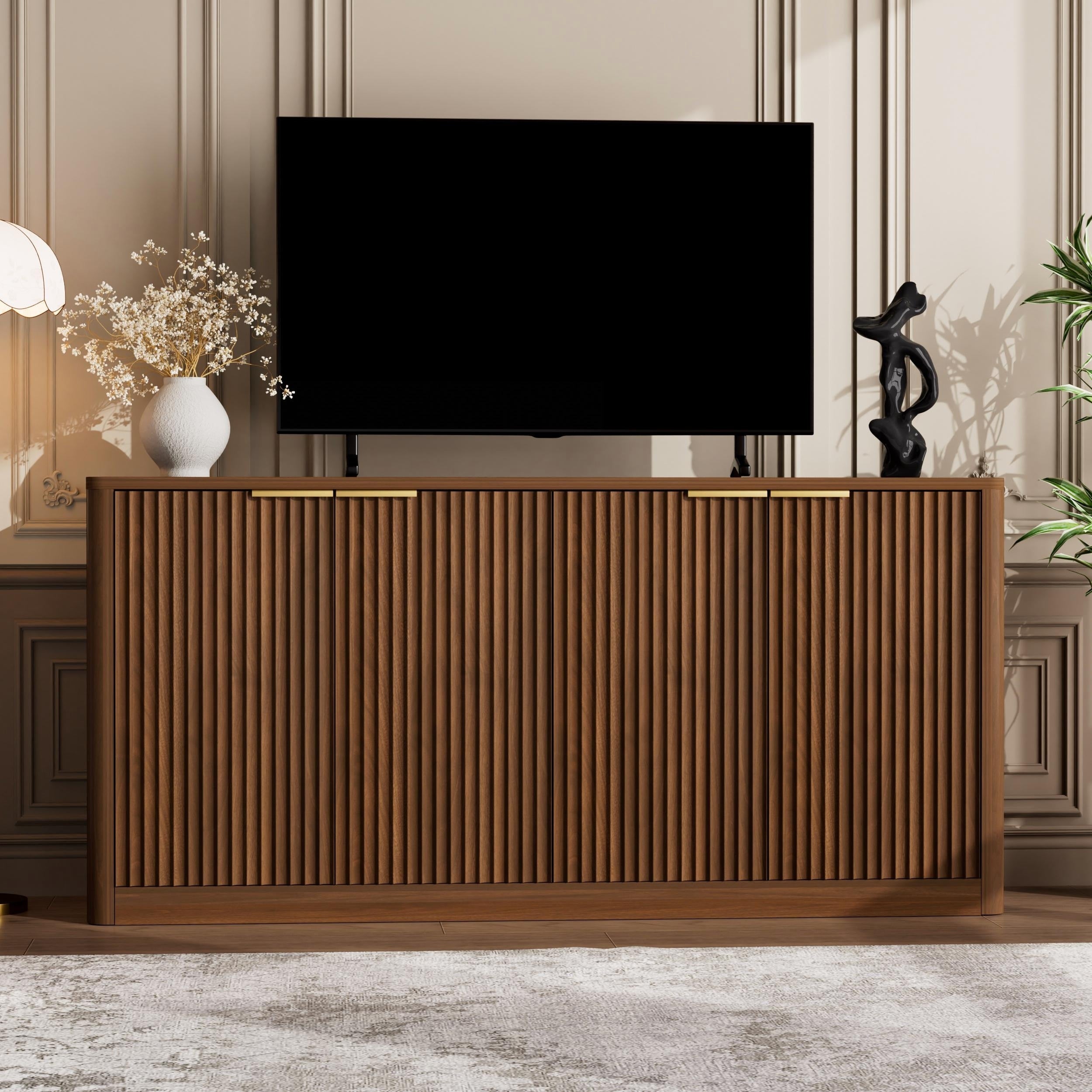 59 Inch Modern Wavy Sideboard Curved Contour Design Storage Cabinet 4 Door Cabinet With Storage Function For Kitchen Bedroom