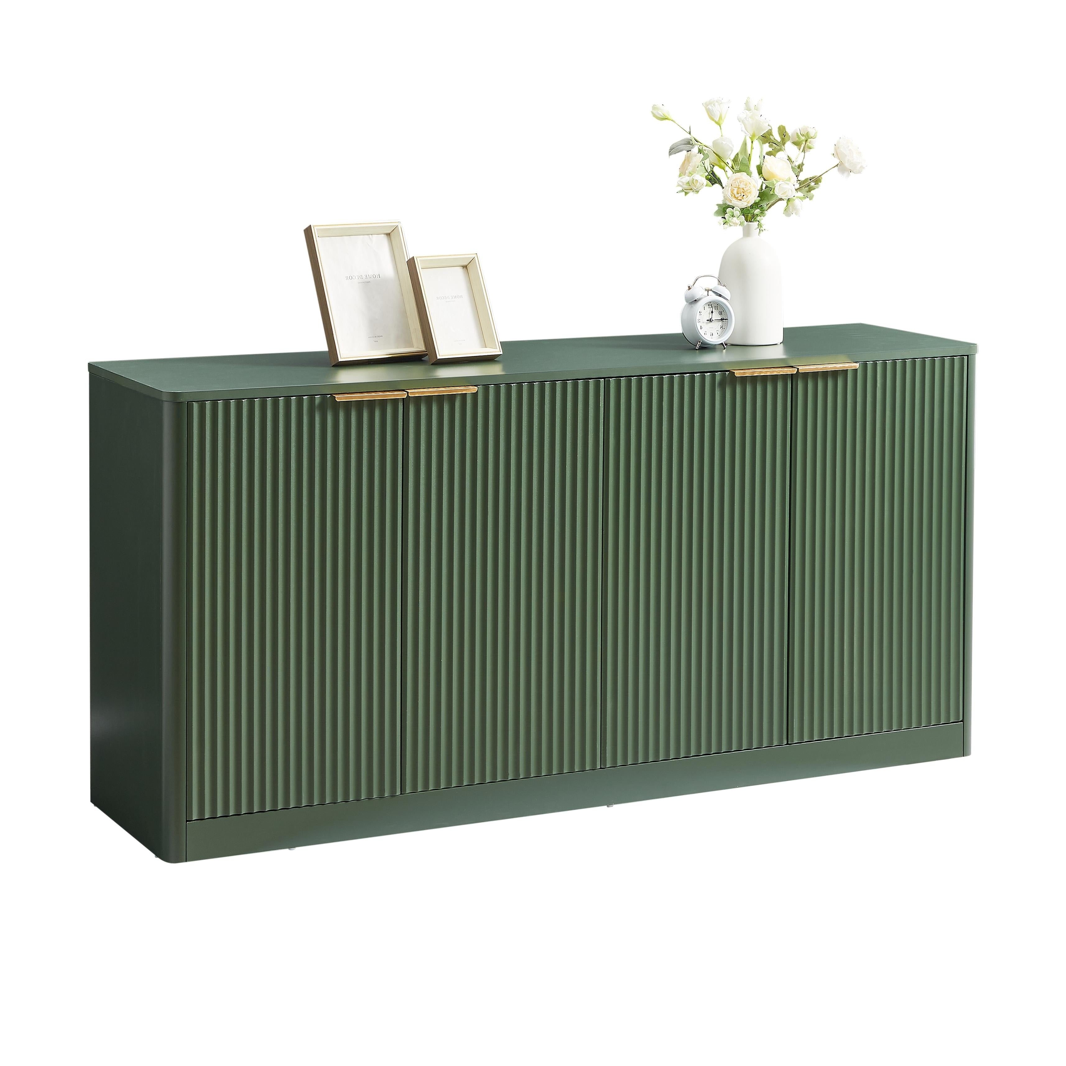 59 Inch Modern Wavy Sideboard Curved Contour Design Storage Cabinet 4 Door Cabinet With Storage Function For Kitchen