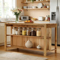 59.05 Solid Wood Farmhouse Kitchen Island With Open Storage Shelves