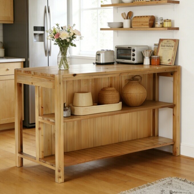 59.05 Solid Wood Kitchen Island With Storage Dining Prep Table