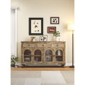59.06 Farmhouse Sideboard Buffet Cabinet Distressed Wood Credenza With 3 Drawers 4 Glass Doors Storage Cabinet With Shelves