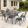 59.06In Rectangle Black Cast Aluminum Outdoor Dining Table 4 Outdoor Dining Chairs Without Cushion