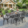 59.06In Rectangle Black Cast Aluminum Outdoor Dining Table 6 Outdoor Dining Chairs Without Cushion