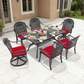 59.06In Rectangle Black Outdoor Dining Table With 2 Swivel 4 Stackable Chairs Brown Cushions 7 Piece Set
