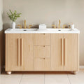 59.1 Double Sink Bathroom Vanity With Resin Sinks Natural Wood Grain Soft Close Doors 3 Drawers Adjustable Shelves