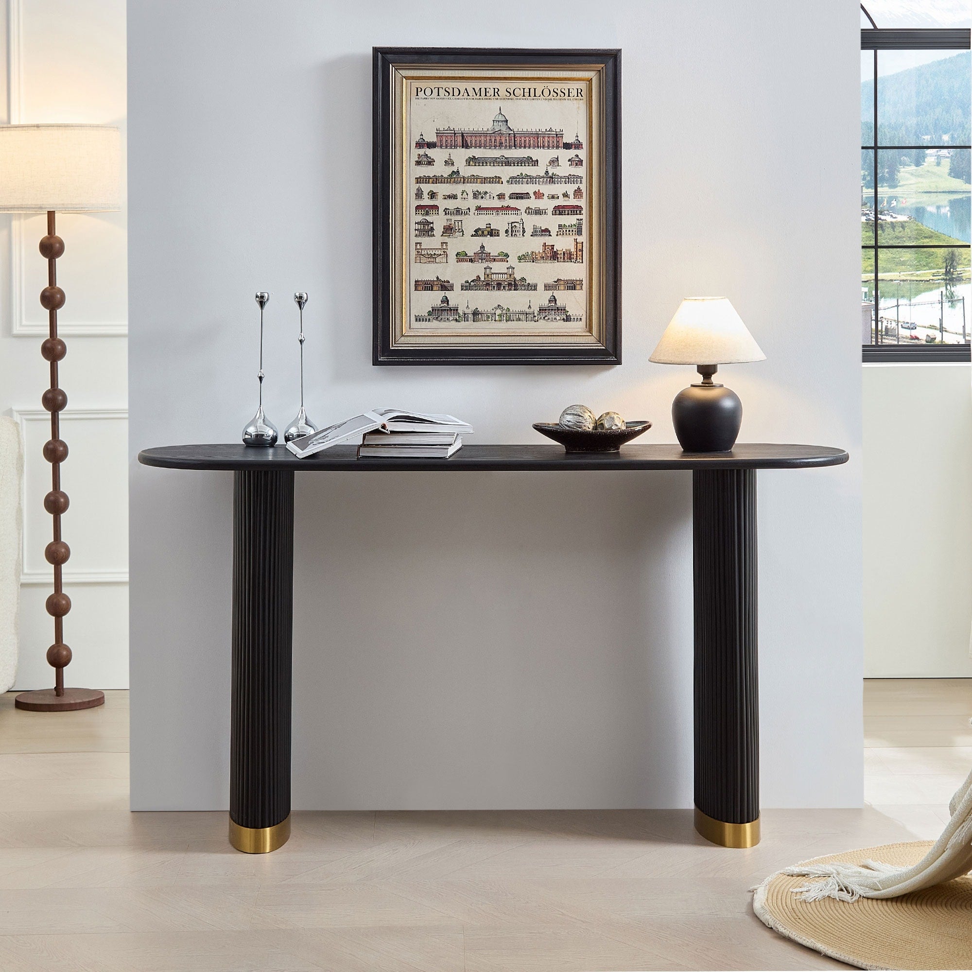 59.1 Modern Narrow Entryway Console Table With Unique Stainless Steel Legs