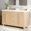 59.1 Double Sink Bathroom Vanity With Resin Sinks Solid Wood Handles Soft Close Doors 3 Drawers Adjustable Shelves