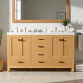 59.3 Inch Double Sink Bathroom Vanity With Solid Wood Frame Soft Close Doors And Drawers Wood Grain Cabinet
