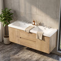 59.3 Inch Double Sink Floating Bathroom Vanity With Smc Top Wall Mounted Mdf Storage Cabinet