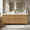 59.3 Double Sink Bathroom Vanity Wall Mounted Cabinet With Smc Integrated Top And 4 Soft Close Drawers