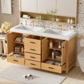 59.3 Bathroom Vanity With Solid Wood Frame Mdf Cabinet Double Smc Resin Sink 4 Doors 5 Drawers Adjustable Shelves