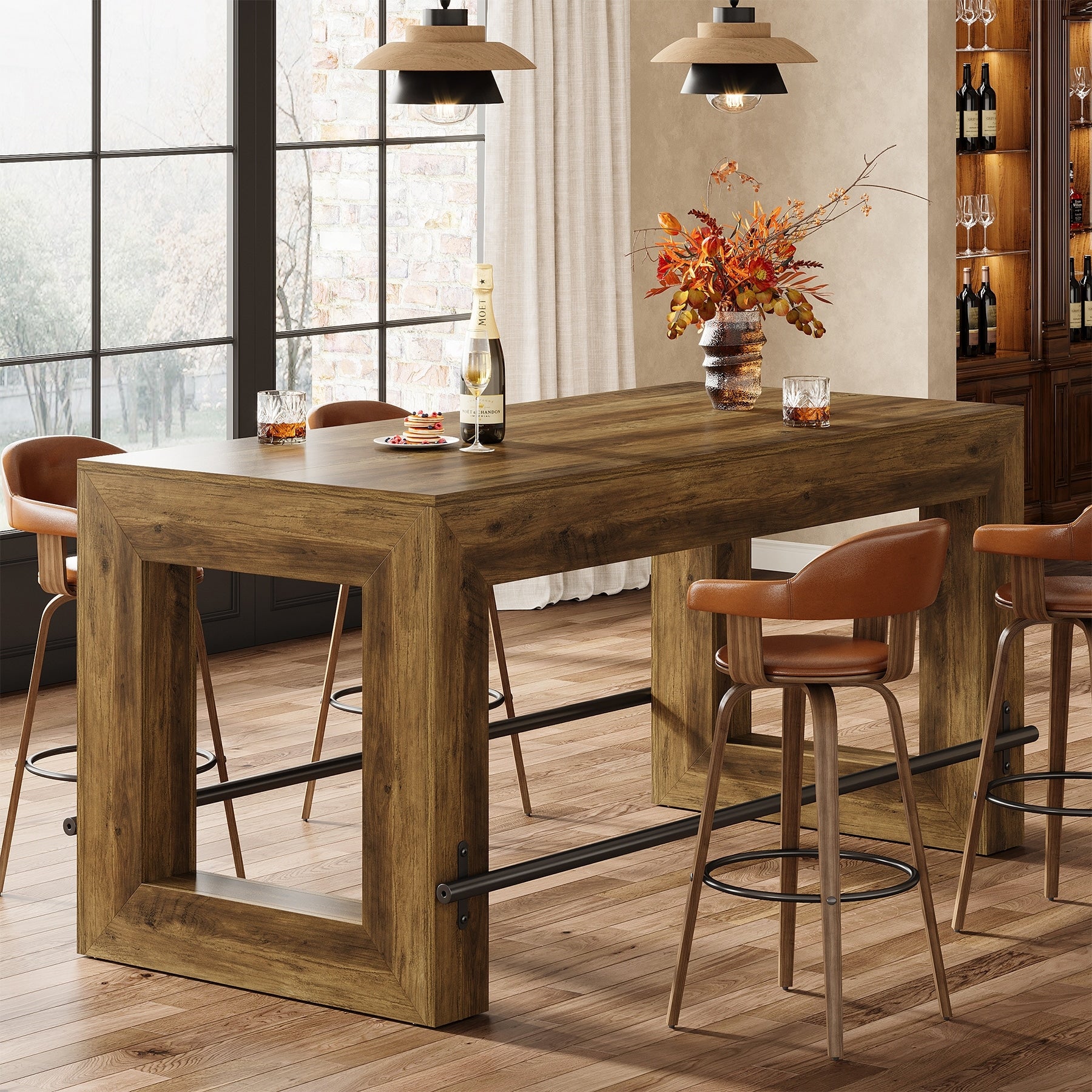 59 Bar Table Counter Height Pub Table With Metal Footrest For Home Bar Kitchen 27.56 D X 59.06 W X 35.43 H