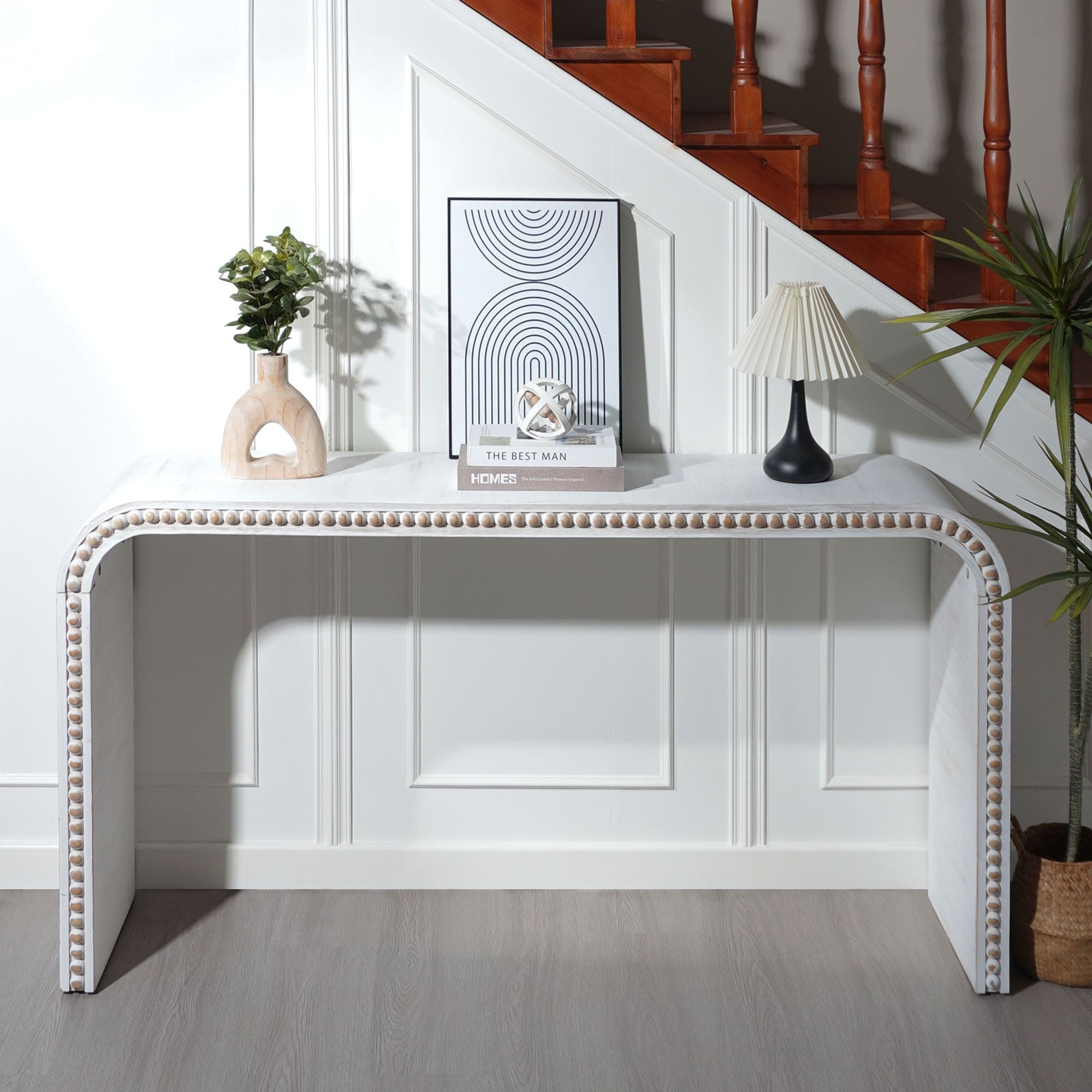 59 Curved Waterfall Style Console Table With Wooden Beads