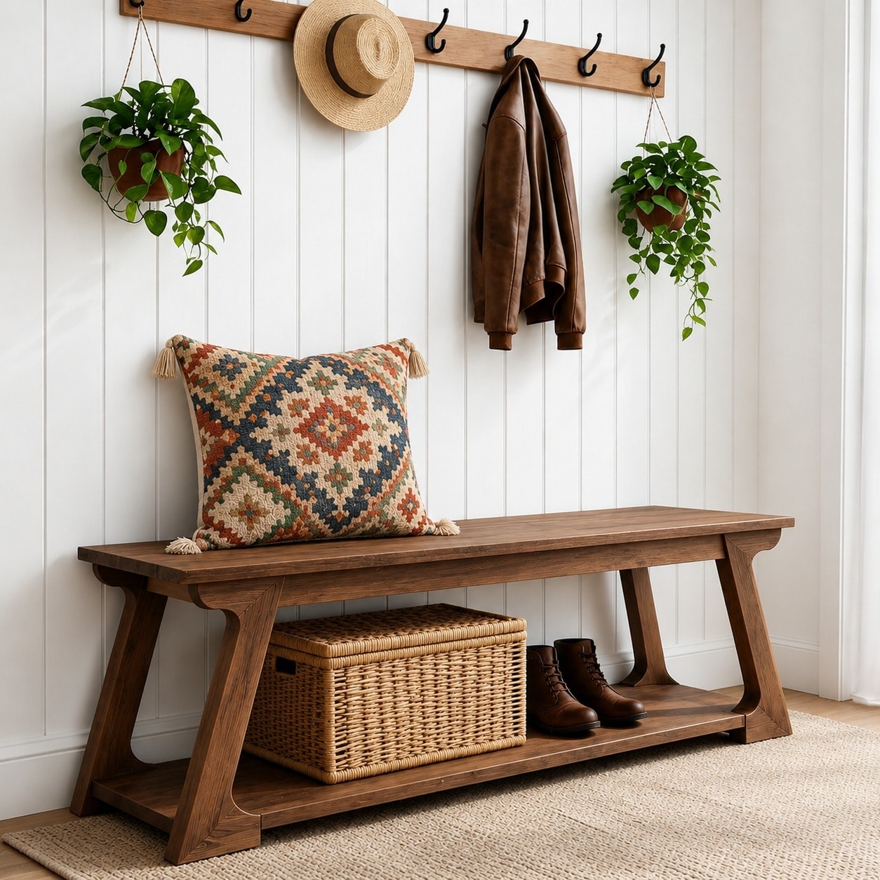 59 Farmhouse Solid Wood Shoe Bench With Open Storage Space For Entryways 13.78 D X 59.06 W X 19.69 H