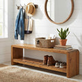 59 Farmhouse Walnut Long Shoe Bench For Entryway Bedroom 59.06 L X 11.81 W X 17.72 H