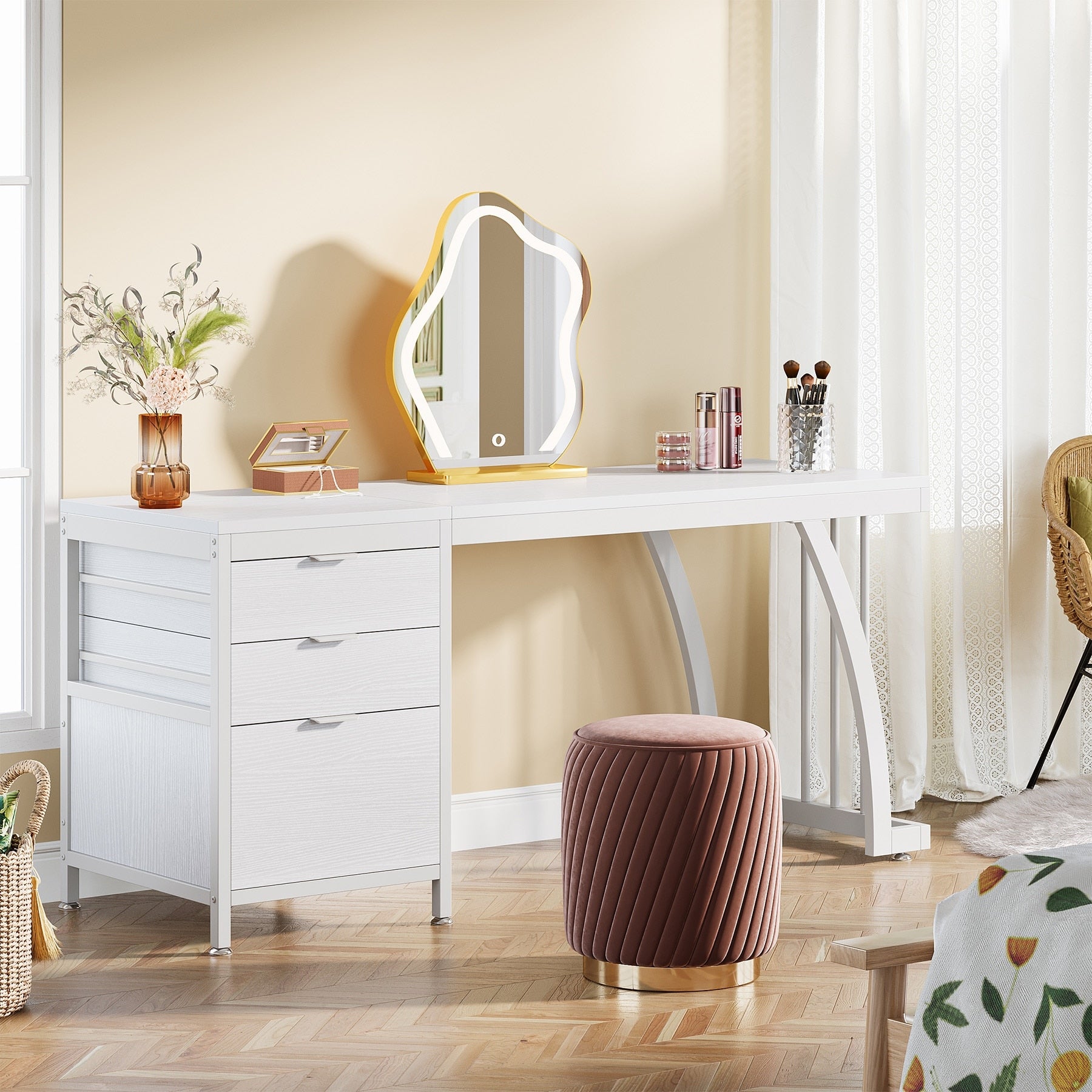 59 Large Vanity Desk With 3 Reversible Drawers Chic Makeup Dressing Table Vanity Station For Women Girls Bedroom