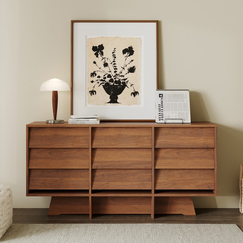 59 Mid Century Modern Sideboard Buffet Cabinet Brown Wood Storage Cabinet With 9 Drawers For Living Room Dining Room