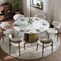 59 Modern Round Dining Table For 6 8 Glossy Sintered Stone Table Top White Kitchen Table With Stainless Steel Base