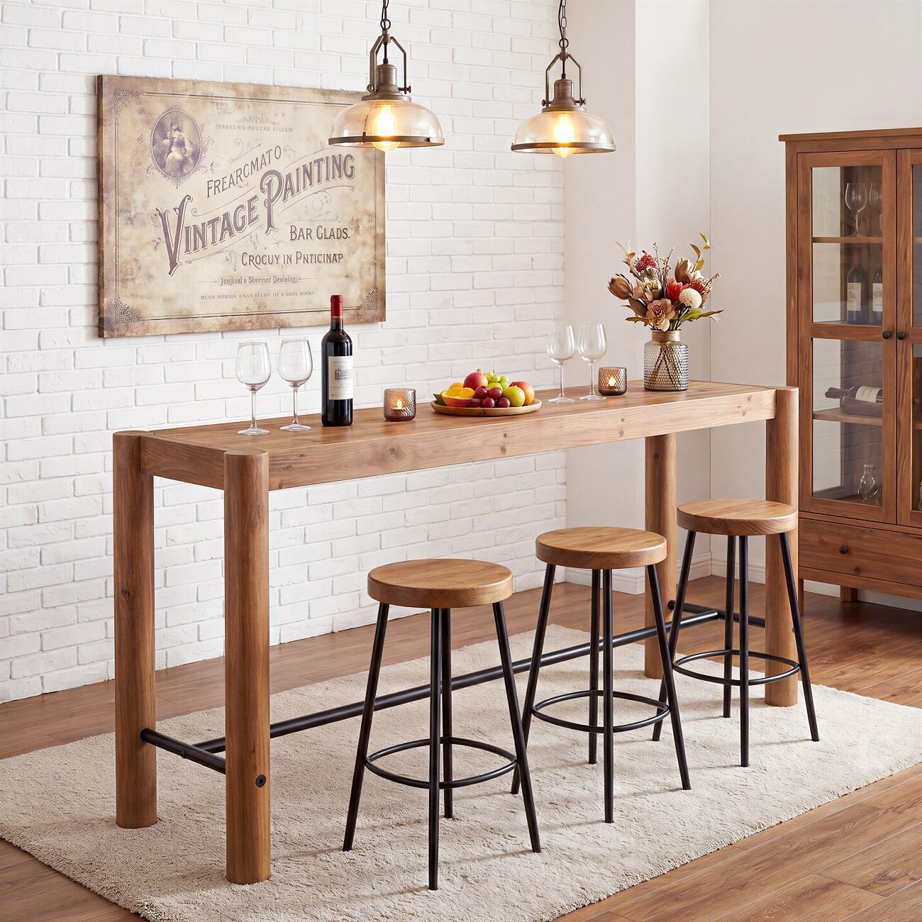 59 Solid Wood Bar Table Real Wood Dining Table With Footrest